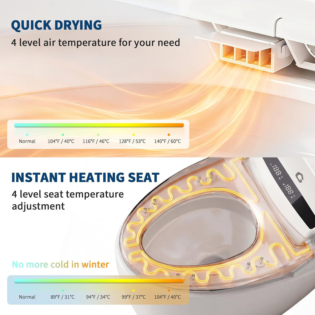 Modern Smart Toilet, One-Piece Elongated with Built-in Bidet, Heated Seat, Foot Sensor Flushing, Warm Air Dryer, Remote Control for Lid Open/Close