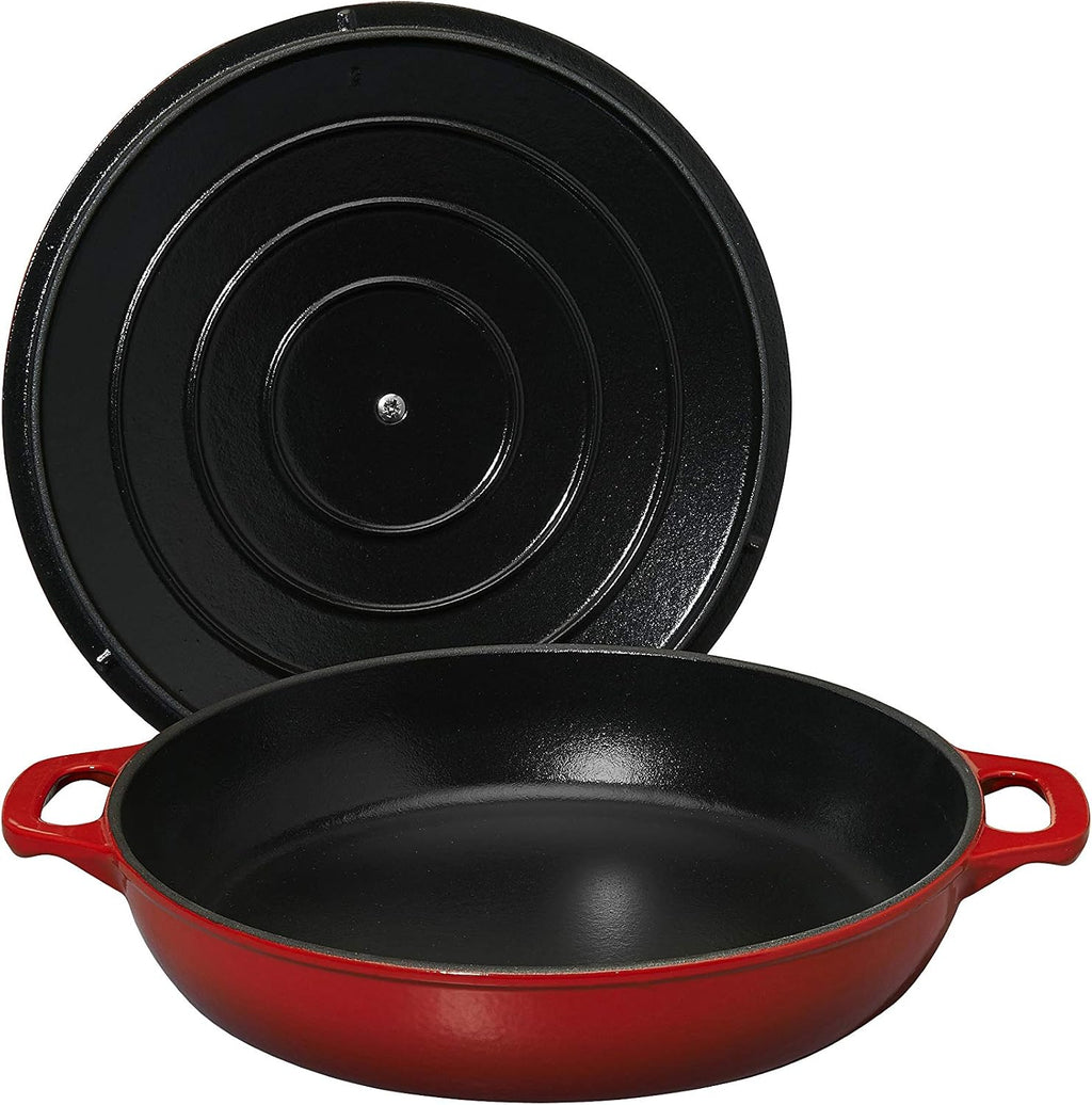 Chasseur French Enamel Coated Cast Iron Cookware 1.8 Quart Braiser Red Baking Dish with Lid – French Handcrafted Serving Dish with Dual Handles for Baking & Everyday Cooking