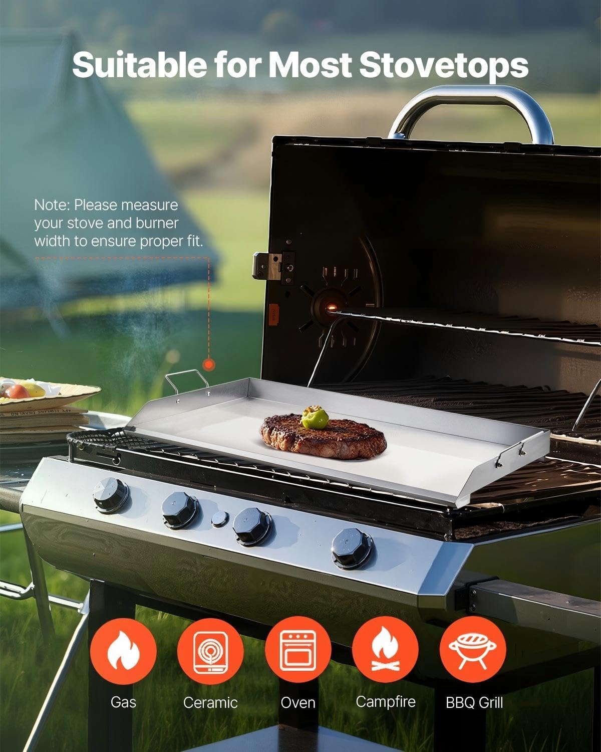 Stainless Steel Flat Top Griddle 36x22 Inch Universal BBQ Grill Pan Cookware