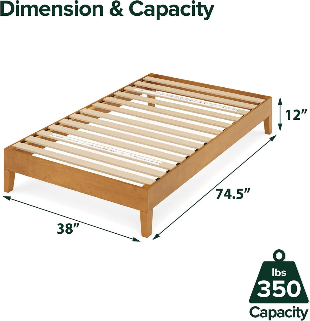 Zinus Alexis Deluxe Wood Platform Bed Frame, Solid Wood Foundation, No Box Spring Needed, Wood Slat Support, Easy Assembly, Rustic Pine, Twin