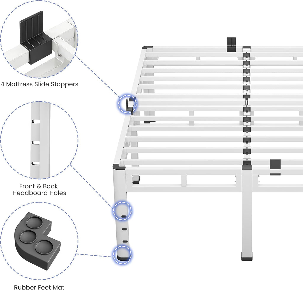 NKZ 22 Inch Full Size Bed Frame, Metal Bed Frame & Box Spring 2 in 1 Platform with Round Corner Legs, 4000Lbs Heavy Duty Metal Frame, Mattress Slide Stopper, Headboard Hole, Noise-Free, Easy Assembly