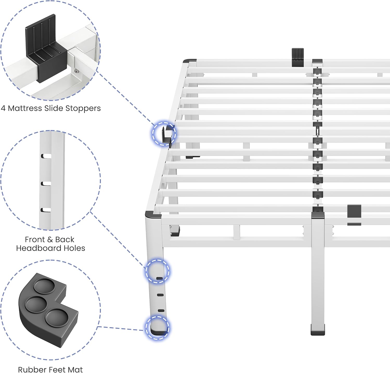 NKZ 22 Inch Full Size Bed Frame, Metal Bed Frame & Box Spring 2 in 1 Platform with Round Corner Legs, 4000Lbs Heavy Duty Metal Frame, Mattress Slide Stopper, Headboard Hole, Noise-Free, Easy Assembly
