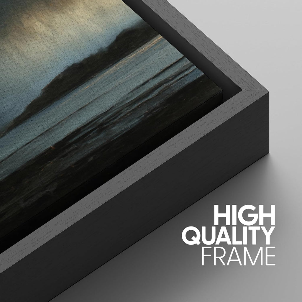 SIGNWIN Framed Canvas Print Wall Art Set Moody Ocean Sunset Dark Blue and Gold Seascape Landscape Illustrations Modern Art Decorative Scenic Rustic for Living Room, Bedroom, Office - 24'x36'x3 Black