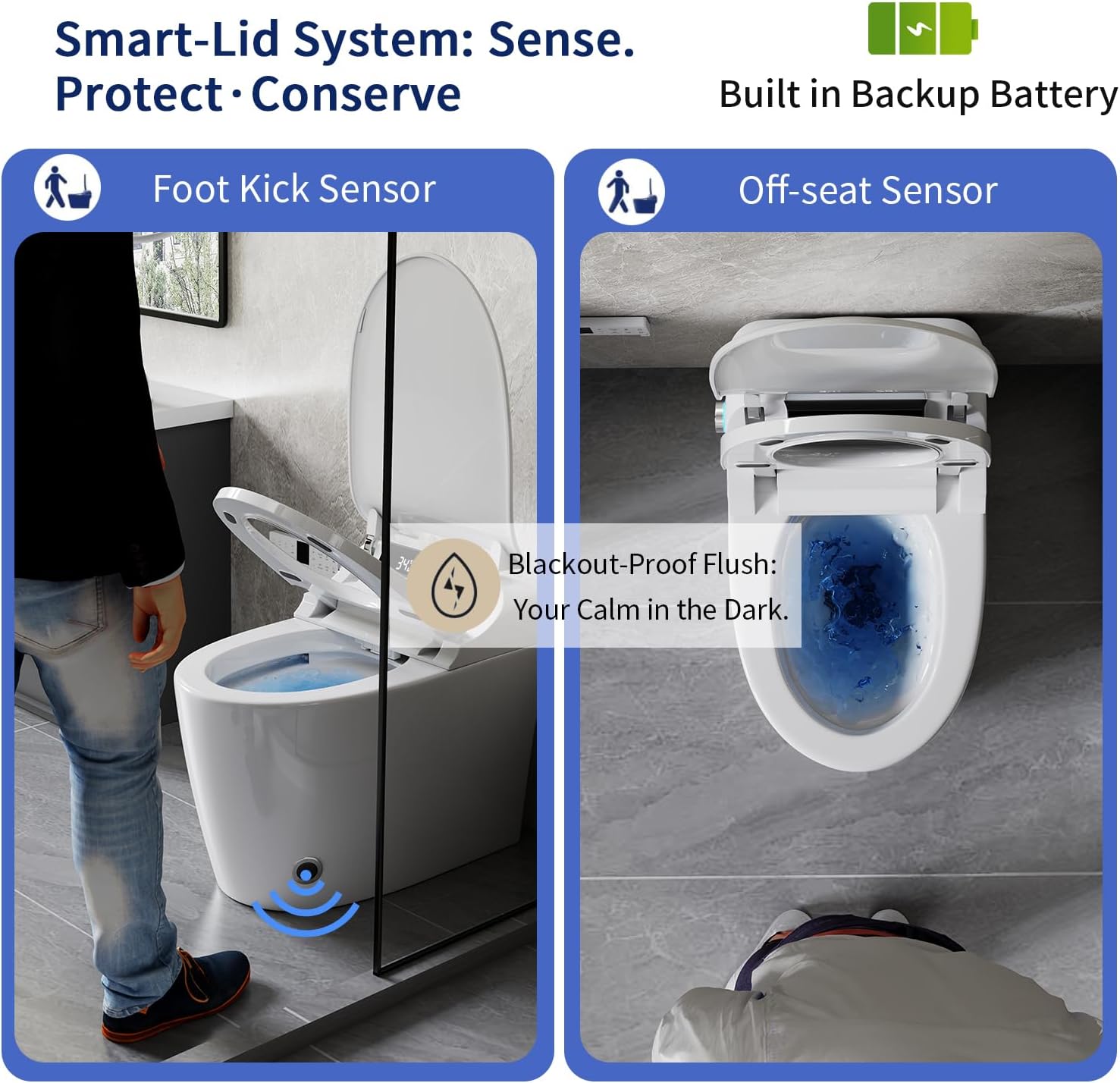 Smart Toilet with Elongated Bidet, Auto Open & Close, Auto Flush,Warm water massage, Heated Seat,Movement Drying, Night Light, Wireless Remote Control.