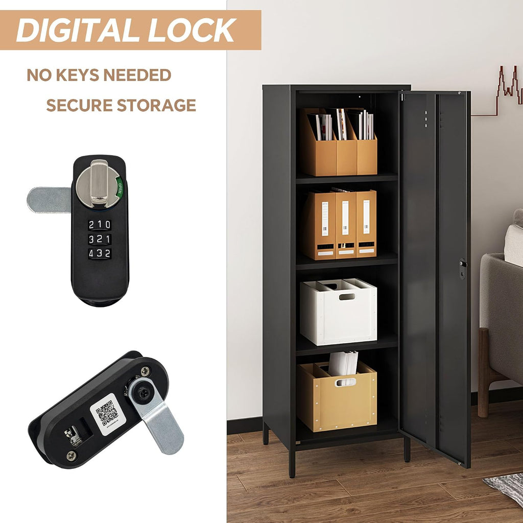 MIOCASA Metal Storage Locker with Digital Lock Steel File Cabinet with 3 Shelves 59.06-inch high for School, Bedroom, Home Office, Gym and Changing Room (Black)