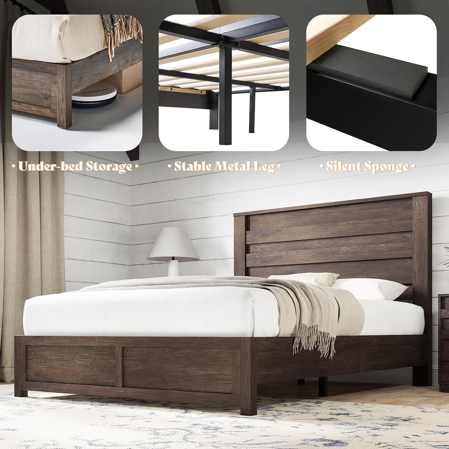 AMERLIFE 2-Piece Farmhouse Bedroom Set, Full Bed Frame and Tall Dresser, Platform Bed with 49' Fluted Headboard, 547' Tall Chest of Drawers with Slat Handles, Gray