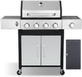 Gas Grill and Griddle Combo with Side Burner, 4-Burner Propane Grill with Porcelain-Enameled Cast Iron Grates and Double-Wall Insulated Lid, 49,000 BTU BBQ Grill for Outdoor Cooking