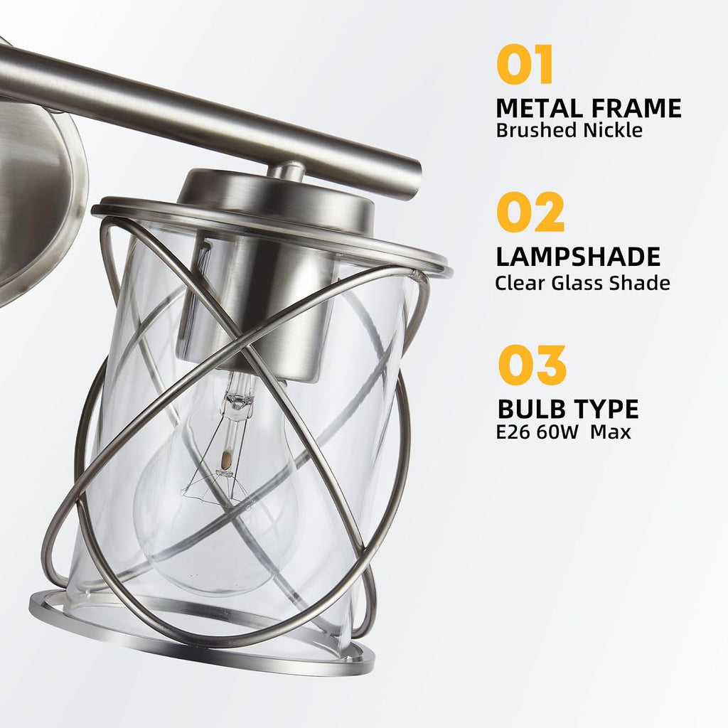 mavcadonf Bathroom Vanity Light Fixtures Over Mirror, 4 Lights Modern Bathroom Wall Lamp for Mirror Kitchen Living Room Hallway Cabinet Porch, Farmhouse Wall Lights with Cage Shade, Brushed Nickel