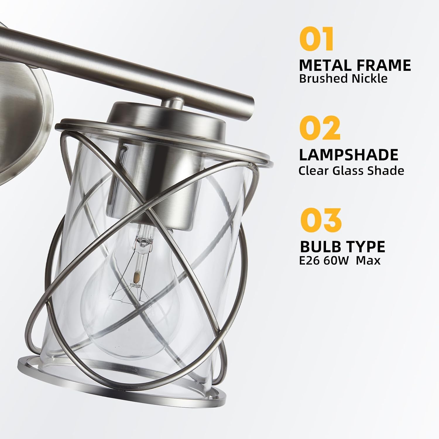 mavcadonf Bathroom Vanity Light Fixtures Over Mirror, 4 Lights Modern Bathroom Wall Lamp for Mirror Kitchen Living Room Hallway Cabinet Porch, Farmhouse Wall Lights with Cage Shade, Brushed Nickel