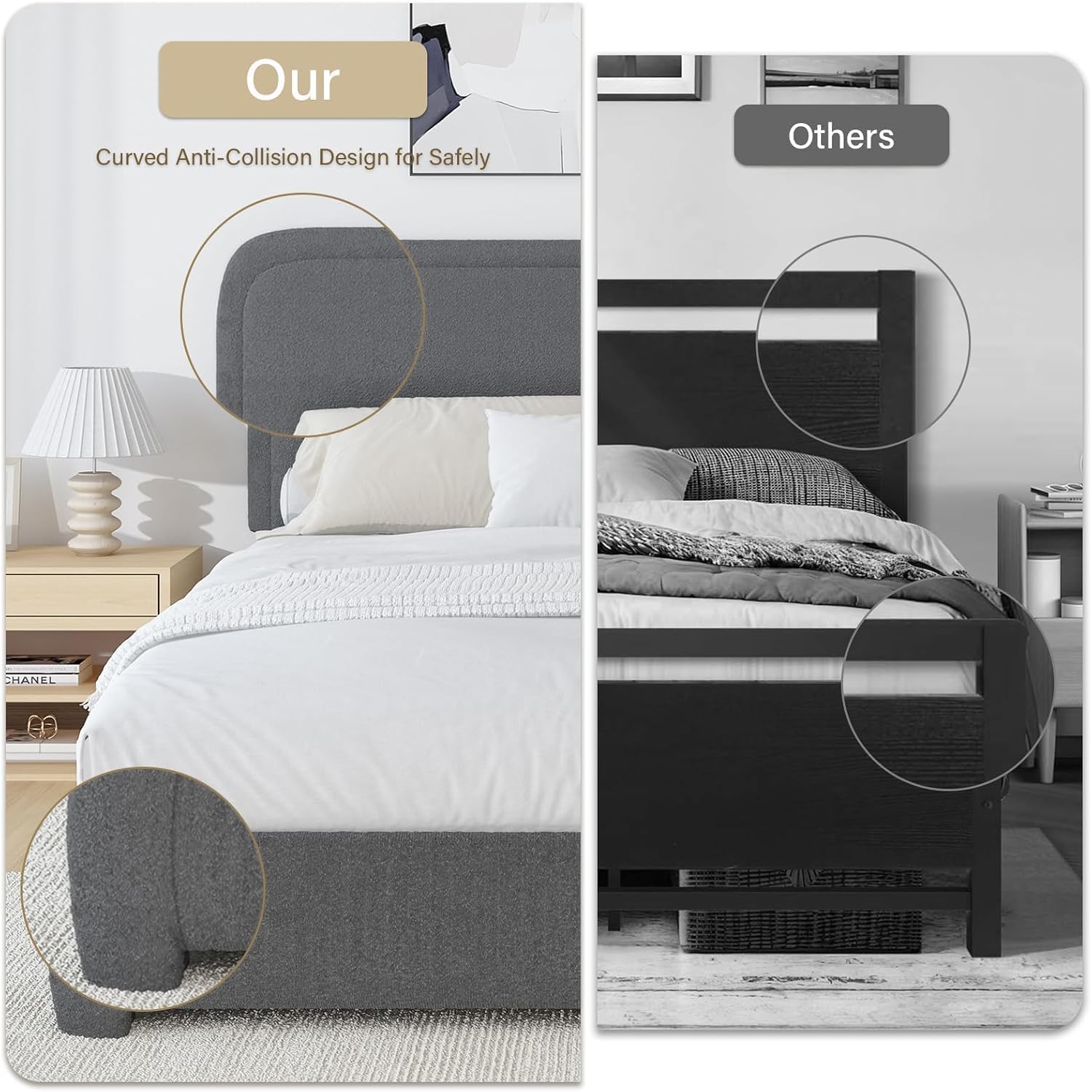 BarnFurin Full Size Bed Frame, Upholstered Platform Bed with Headboard, Boucle Soft and Cloud Bed Frame, No Box Spring Required, Non-Slip and Noise-Free, Easy Assembly, Dark Grey