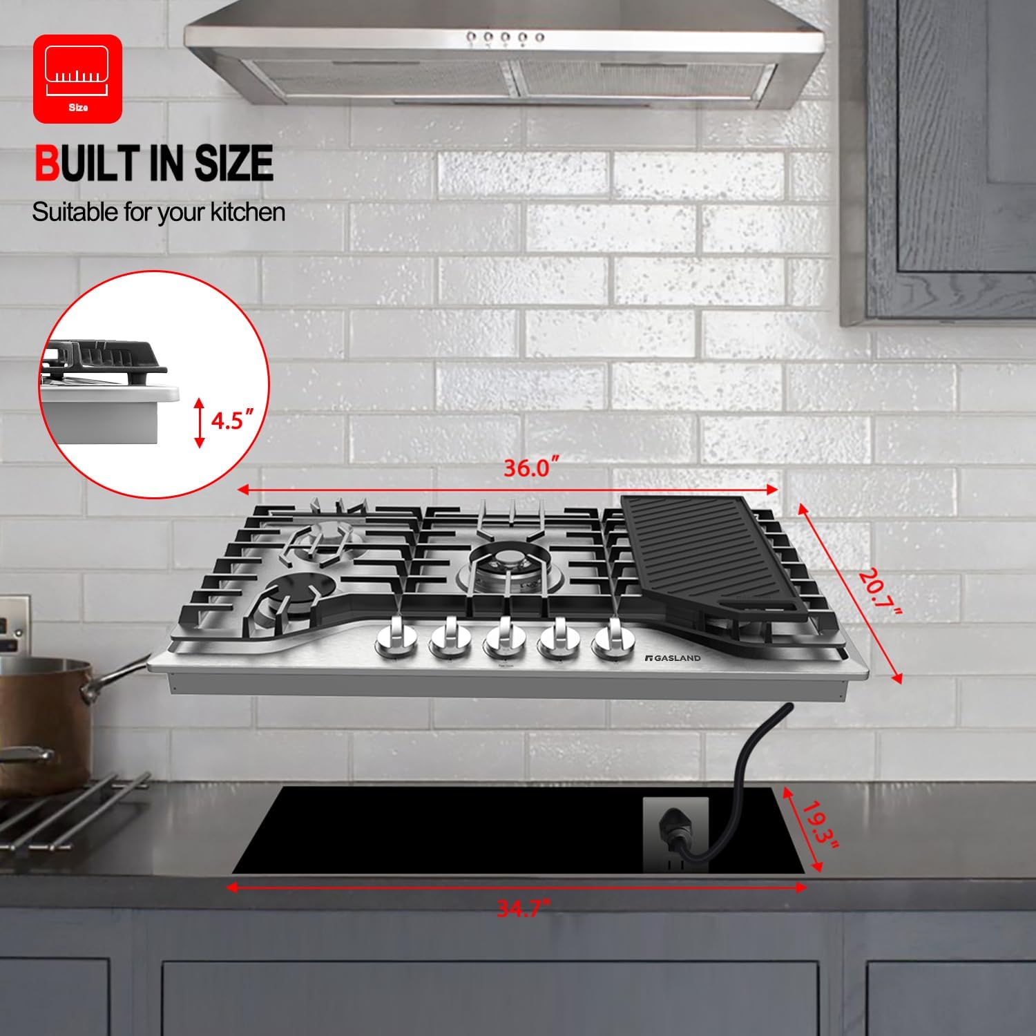 GASLAND 30 Inch Over the Range Microwave Oven + 36 Inch Gas Cooktop, 5 Burner Gas Stovetop with Reversible Cast Iron Grill/Griddle