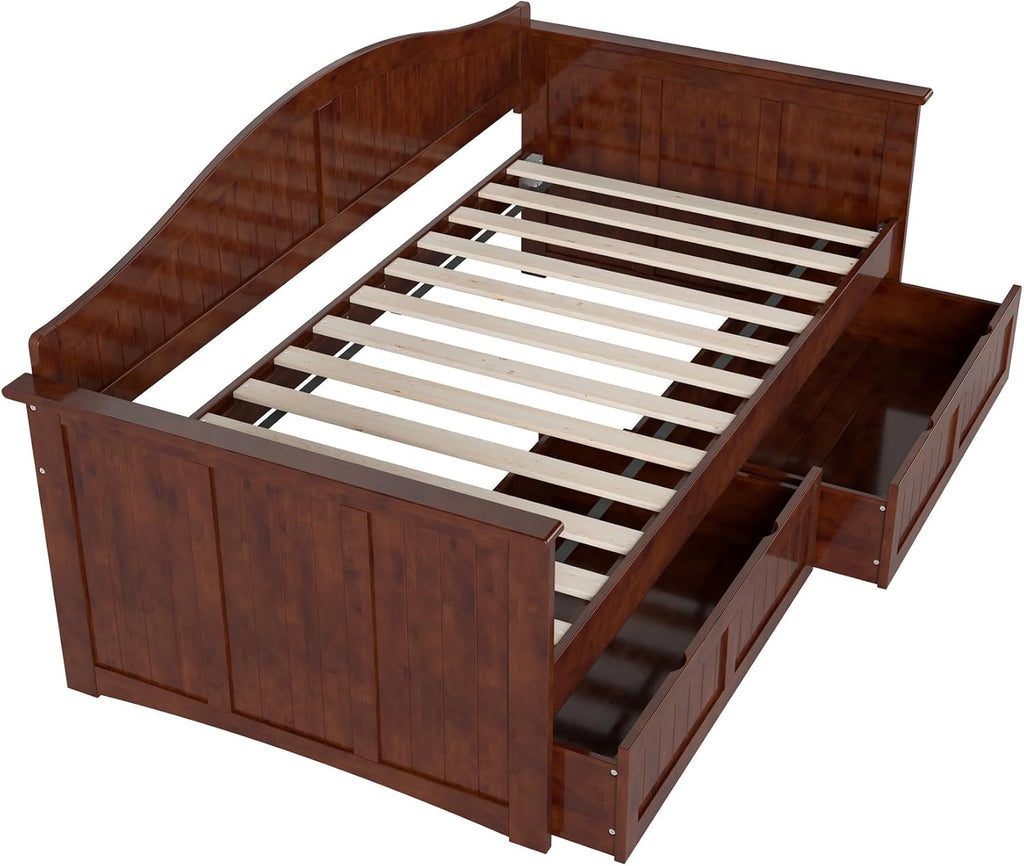 AFI, Nantucket Twin Size Wood Daybed Frame with 2 Storage Drawers, Walnut (Brown)