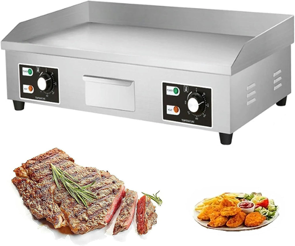 Commercial Electric Griddle, Kitchen BBQ Grill, Stainless Steel Electric Griddle, Nonstick Countertop Hot Plate Commercial BBQ Grill, Two Burners with Thermostatic Control, 110~240V