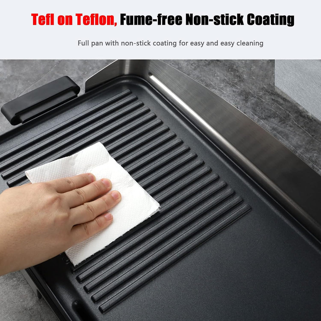 Electric Griddle Commercial Counter Top Half Flat Hotplate, 1750W Electric Flat Top Grill, Stainless Steel Electric Countertop Griddle W/Drip Hole, 110~240V Countertop Griddle for Pancake