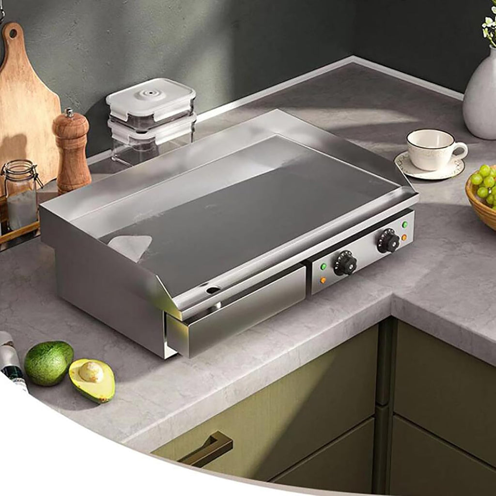 29' Electric Grill Commercial Countertop Griddle Flat Top Grill Hot Plate Dual Temperature Control Non-Stick Stainless Steel Teppanyaki Grill for BBQ Restaurant Kitchen