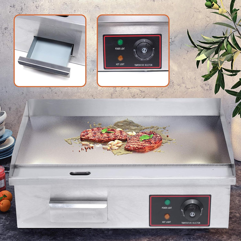 1600W Commercial Electric Griddle Flat Top Grill BBQ Restaurant Kitchen Teppanyaki Griddle, Commercial Table Top Griddle Electric Countertop Griddle Grill Hot Plate 122-572℉ Temperature Control