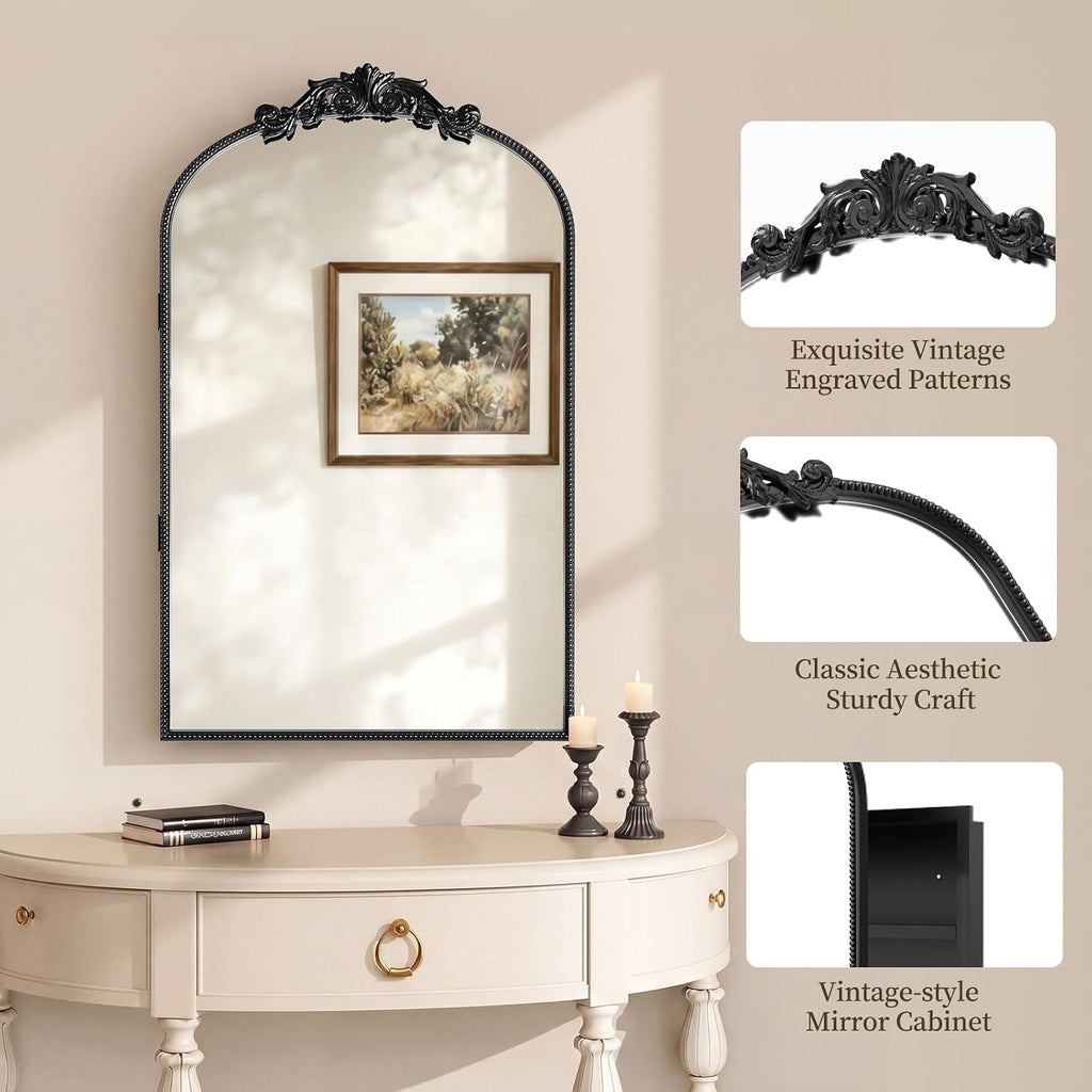 Bathroom Medicine Cabinet with Mirror, Sturdy, Durable & Easy Installation, Vintage Metal Frame (Black Beads, 16'x24')