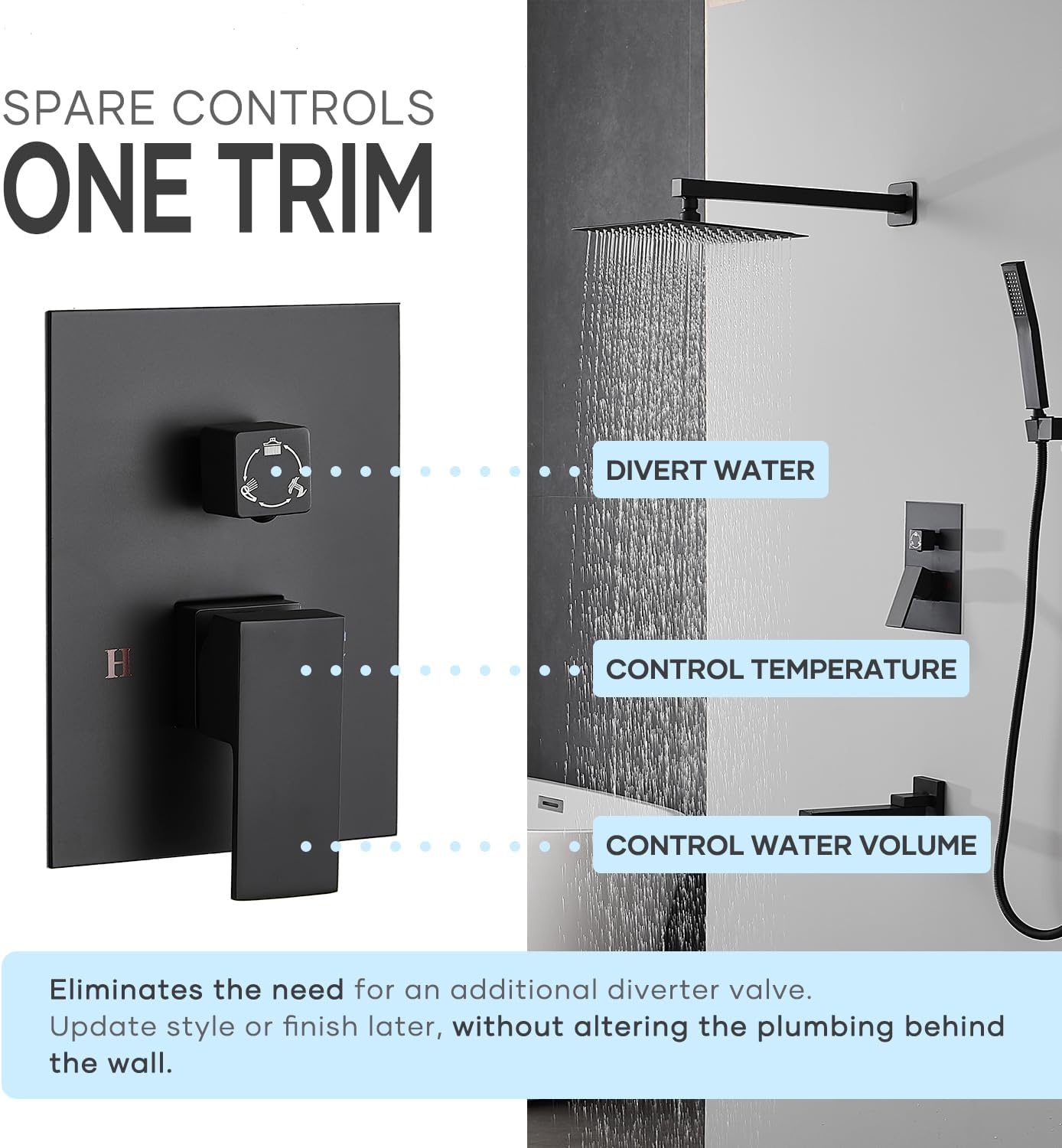 AVSIILE Shower Faucet Set with Tub Spout, Matte Black Rain Shower Mixer Valve and Trim Kit System with Base Complete, Rainfall Modern Shower Head and Handheld Handle Set Combo for Bathroom, 10 Inch