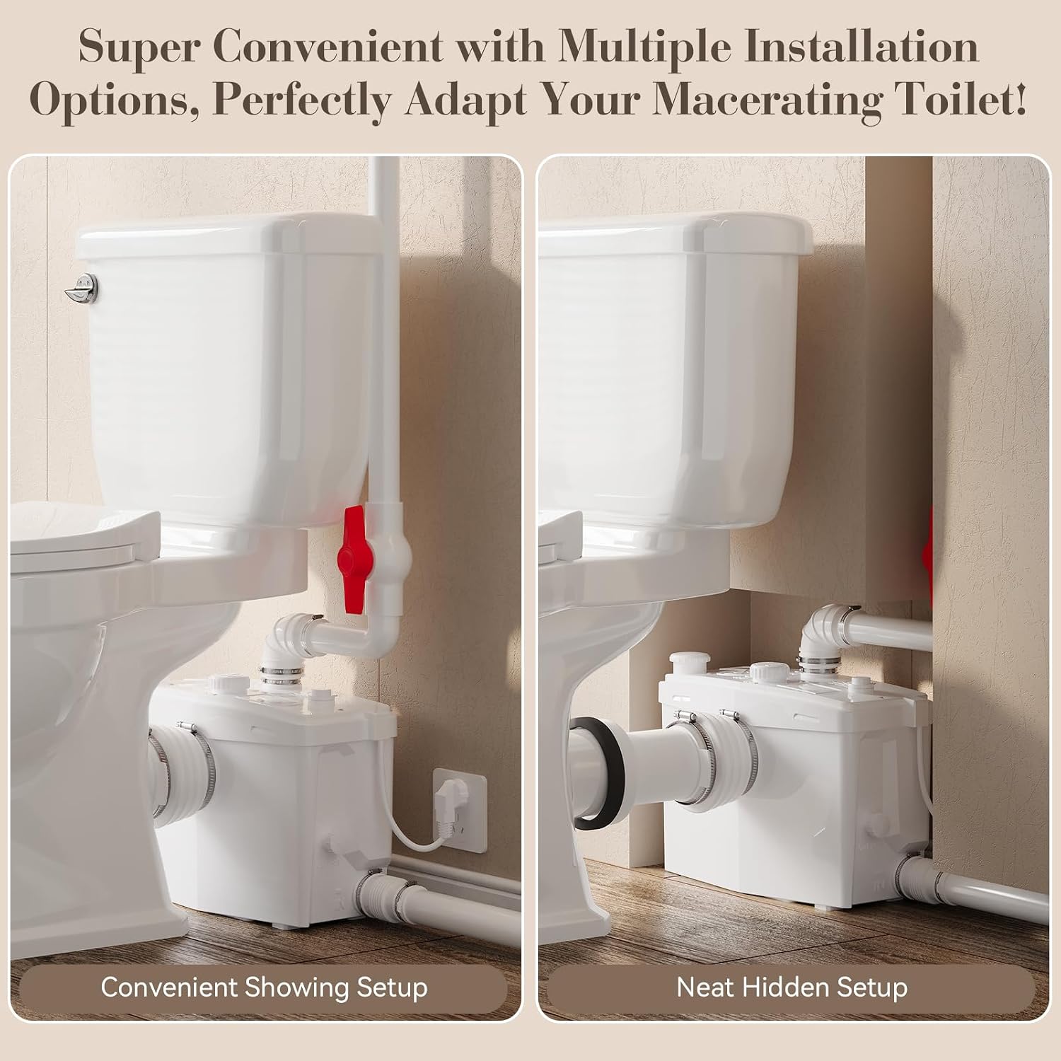 Macerating Toilet System, 800PRO HIGH POWER Macerator Pump with 4 Inlets & 2 Outlets for Kitchen Sink, Bathroom, Laundry, Easy Install Two Piece Upflush Toilet for Basement, Nano-glazed