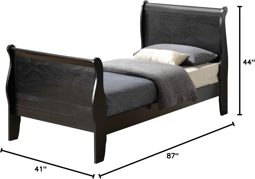 GDFStudio Twin Size Wood Platform Bed Frame, Classic Sleigh Design with Curved Trim & Wood Posts,Easy Assembly, Box Spring Required,Timeless Elegant Bedroom Furniture,Black