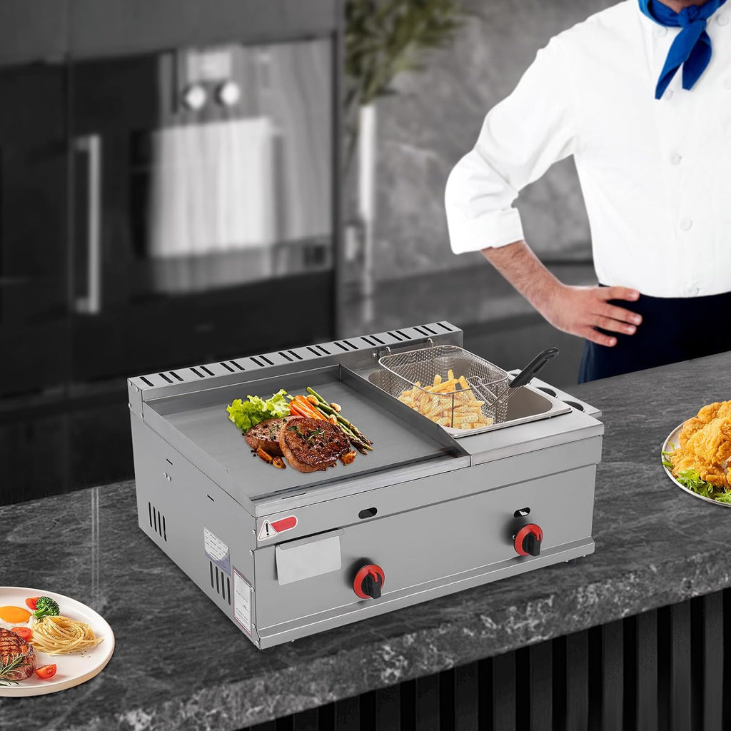 Gas Deep Fryer,Commercial Griddle Flat Top Grill,Independent Temperature Control Deep Fryer with Flat Top Grill Griddle,6L Multi-function Deep Fryer for Restaurant Snack Bar