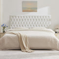 Kingfun Upholstered Queen Headboard Only, Premium Velvet Button Tufted Headboards, Adjustable Solid Wood Head Board, Padded Headboard with Solid Wood Legs in Bedroom (White)