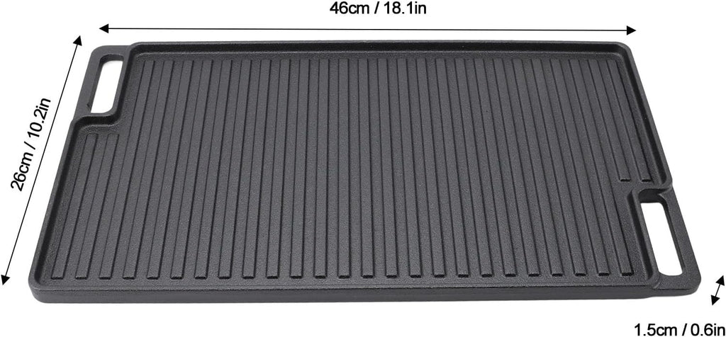 Aramox Reversible Grill Griddle, Pre Seasoned Cast Iron Flat Top Griddle with Non Stick Surface, Double Sided Textured Design for Stovetop Oven Grill Campfire Cooking