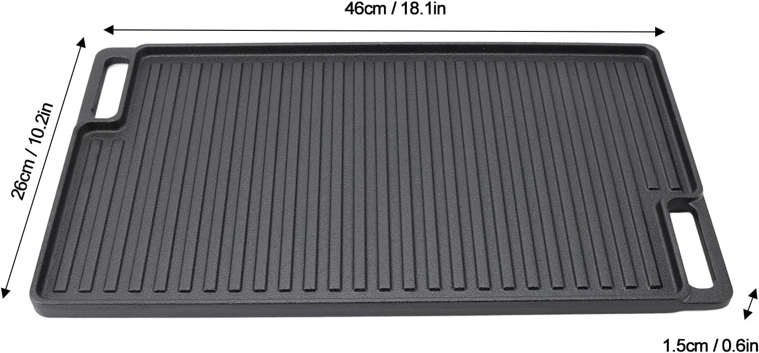 Aramox Reversible Grill Griddle, Pre Seasoned Cast Iron Flat Top Griddle with Non Stick Surface, Double Sided Textured Design for Stovetop Oven Grill Campfire Cooking