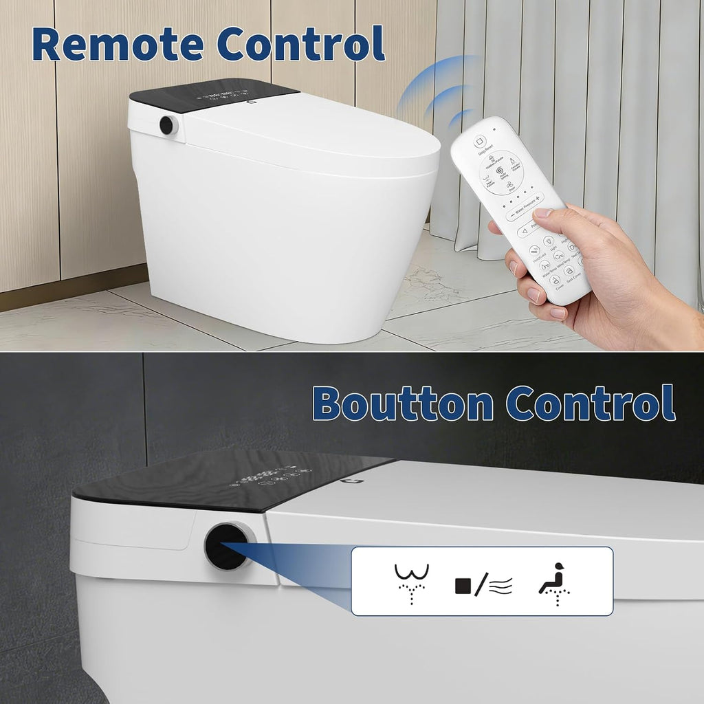 Electric One-Piece Toilet with Bidet Built in, Auto Open/Close Lid/Flush, Night Light, w/Remote, 1 Boutton Control