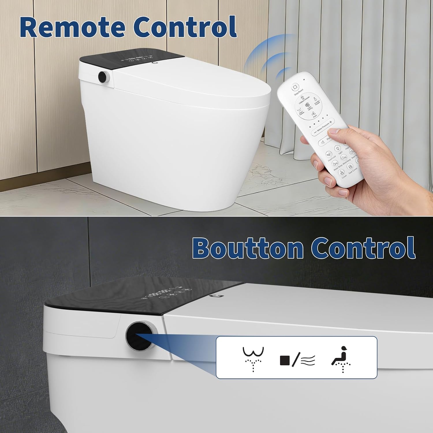 Electric One-Piece Toilet with Bidet Built in, Auto Open/Close Lid/Flush, Night Light, w/Remote, 1 Boutton Control