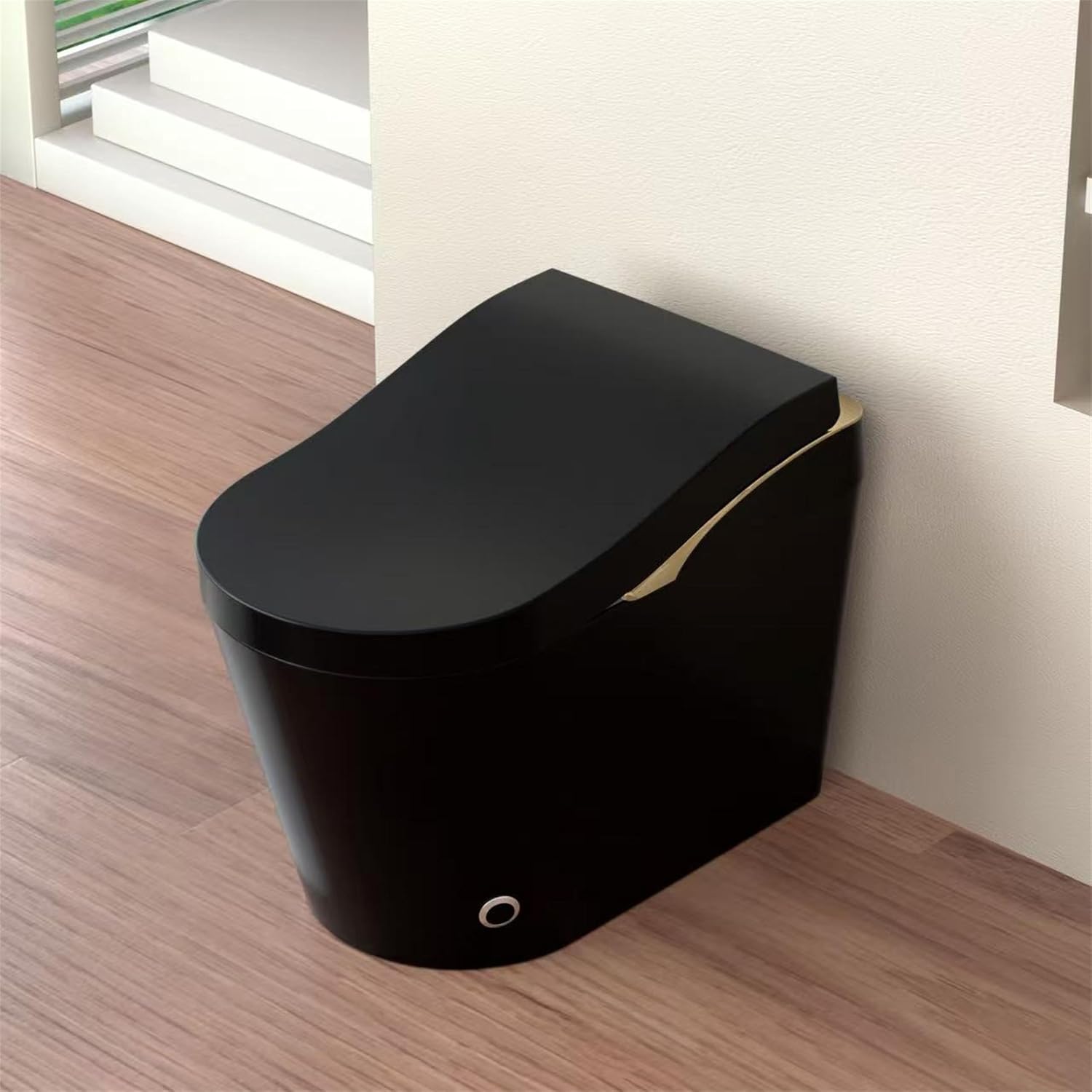 Modern Smart Toilet With Bidet, Auto Flush, Auto Open/Close,Heated Seat, Warm Water and Dry, 17.5' Comfort Height, Remote Control Black