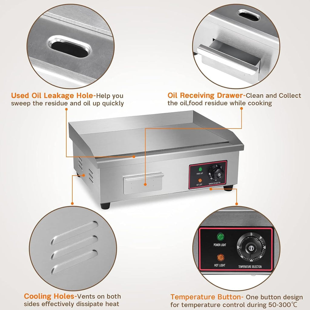 3000W Commercial Griddle, 22'X14' Electric Countertop Griddle Grill Flat Top Griddle Hot Plate Kitchen Stainless Steel Restaurant Grill with Griddle Accessories Temperature Control