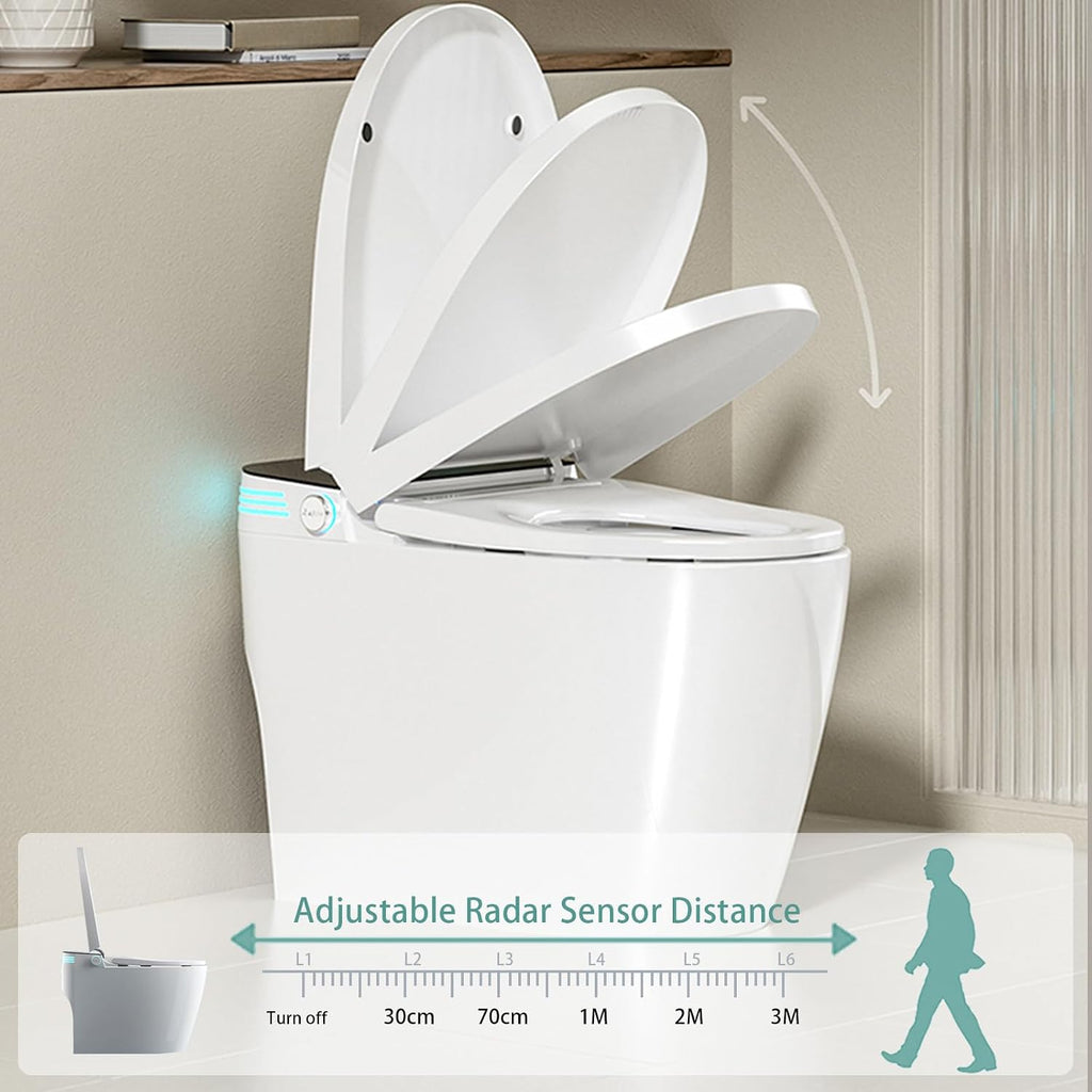 Smart Toilet with Heated Bidet Seat, One Piece Bidet Toilet for Bathrooms, AUTO Open/Close Lid/Flush, Feet Sensor Operation, Bidet Toilet with Dryer and Warm Water, Tankless Toilet in 1.28GPF (C)