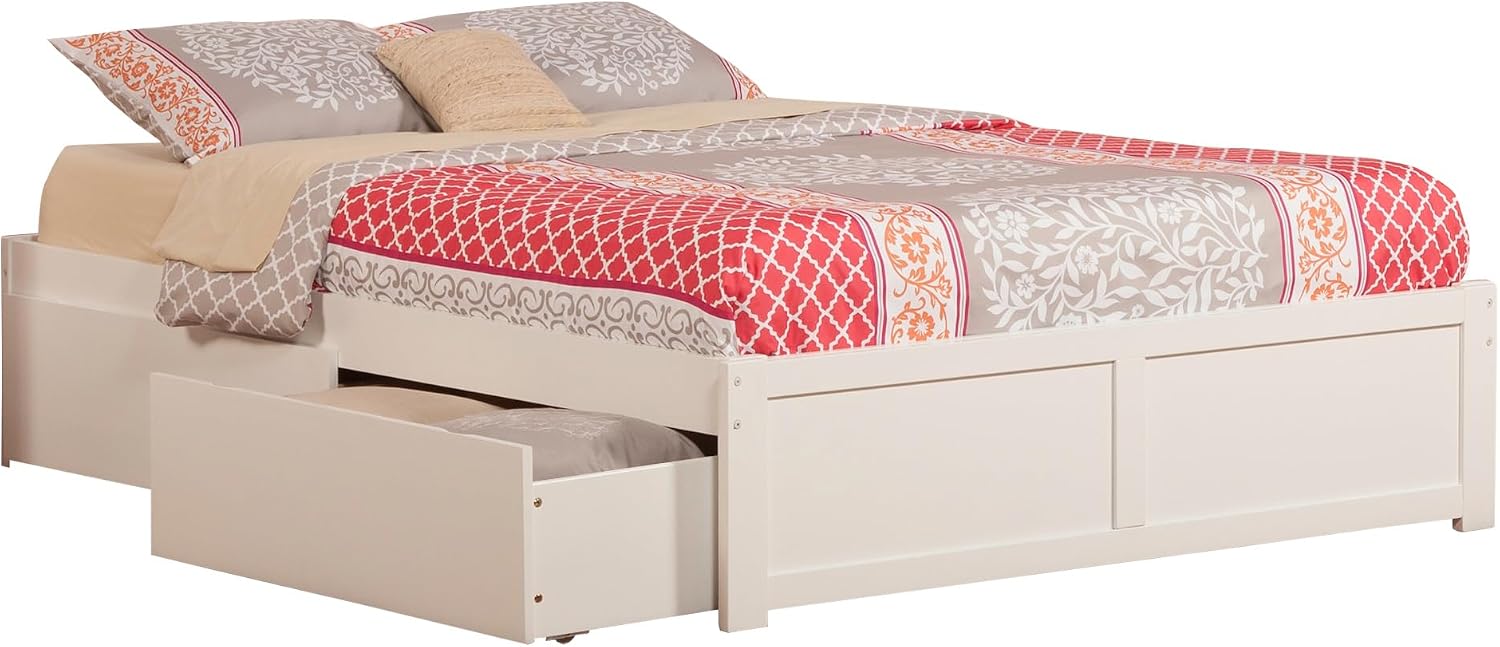 AFI Concord Queen Size Platform Bed with Footboard & Storage Drawers in White