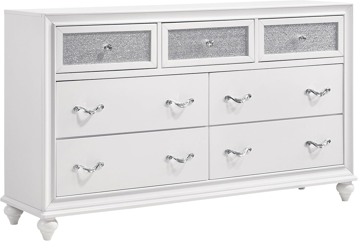 Coaster Home Furnishings Barzini Modern Classic 5-Piece Bedroom Set Velvet Upholstered Queen Size Wingback Bed Frame 63-inch Headboard White 300843Q-S5