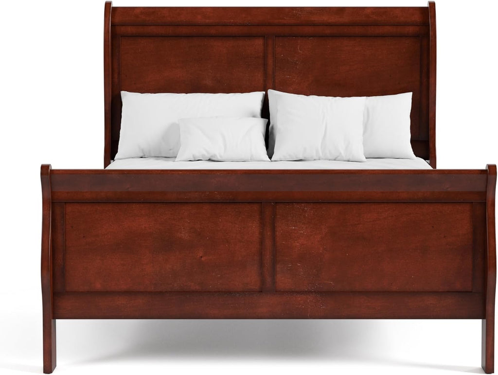Furniture of America Arabella Traditional Solid Wood 3 Piece Bedroom Set, Full Bed Frame and Nightstands Set of 2, Chic Sleigh Design Bedframe with Headboard and Footboard, Box Spring Needed, Cherry