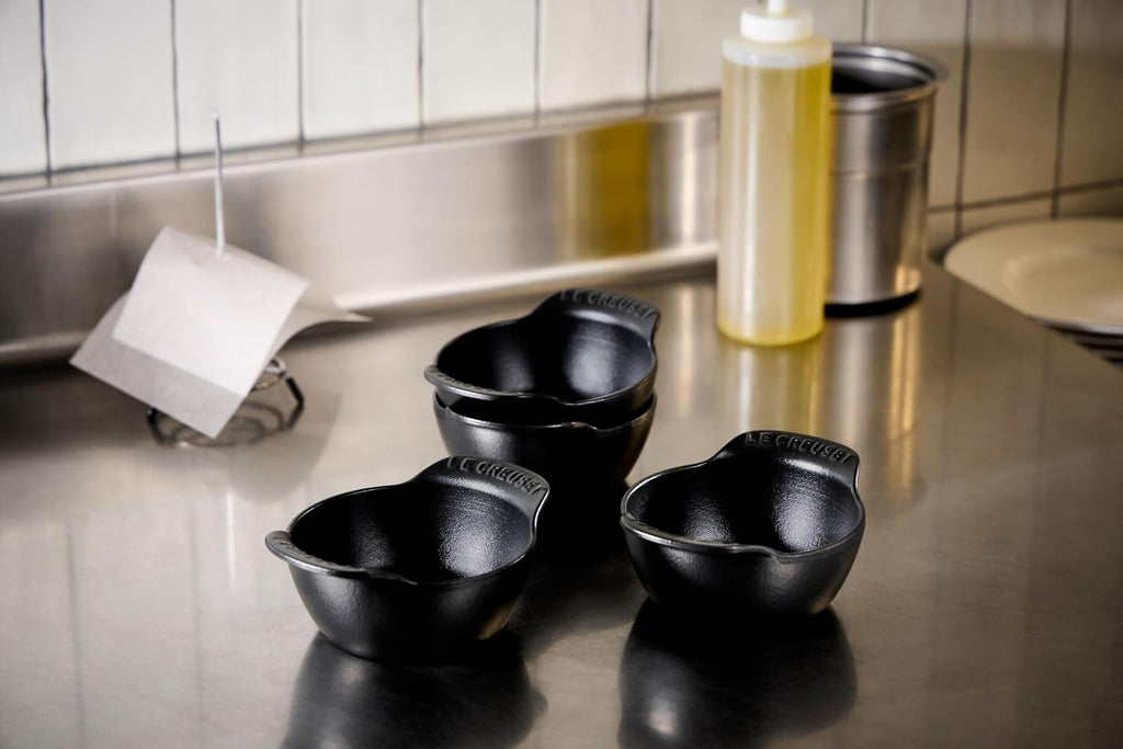 Le Creuset Enameled Cast Iron Gourmand Collection Set of 4 Mini Round Cocotte, .3 qt., Matte Black