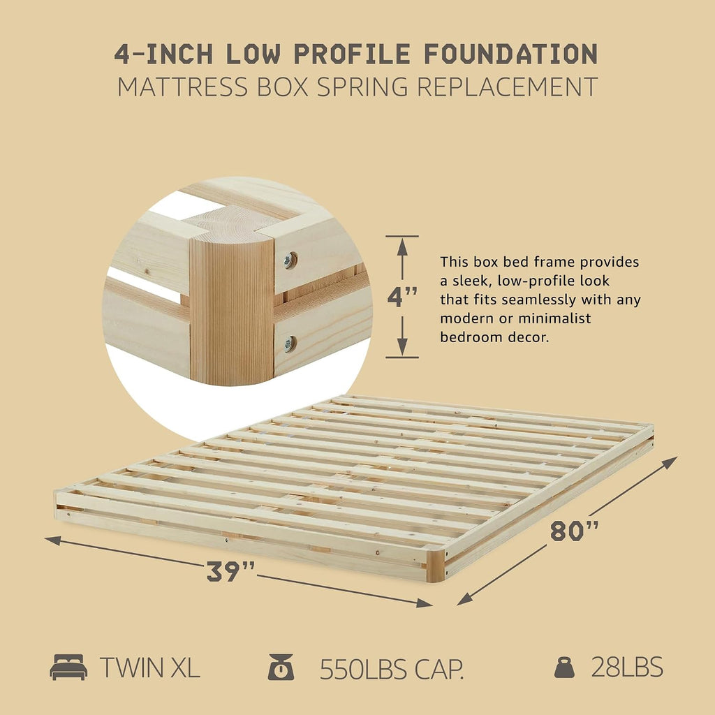 Hercules 4 Inch Low Profile Foundation Mattress Box Spring Replacement, Twin XL