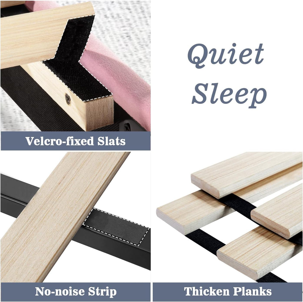 Allewie Full Platform Bed Frame/Velvet Upholstered Bed Frame with Vertical Channel Tufted Headboard/Strong Wooden Slats/Mattress Foundation/Box Spring Optional/Easy Assembly/Pink