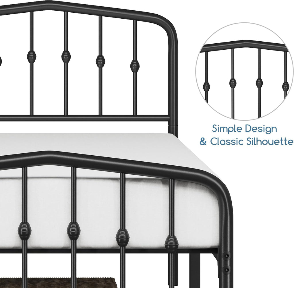 Yaheetech 2pcs Twin Bed Frames Metal Platform Bed with Victorian Style Iron Headboard and Footboard/Easy Assembly/No Box Spring Needed/Matte Black Twin Bed