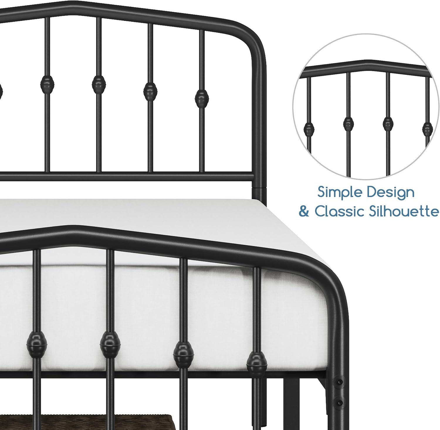 Yaheetech 2pcs Twin Bed Frames Metal Platform Bed with Victorian Style Iron Headboard and Footboard/Easy Assembly/No Box Spring Needed/Matte Black Twin Bed