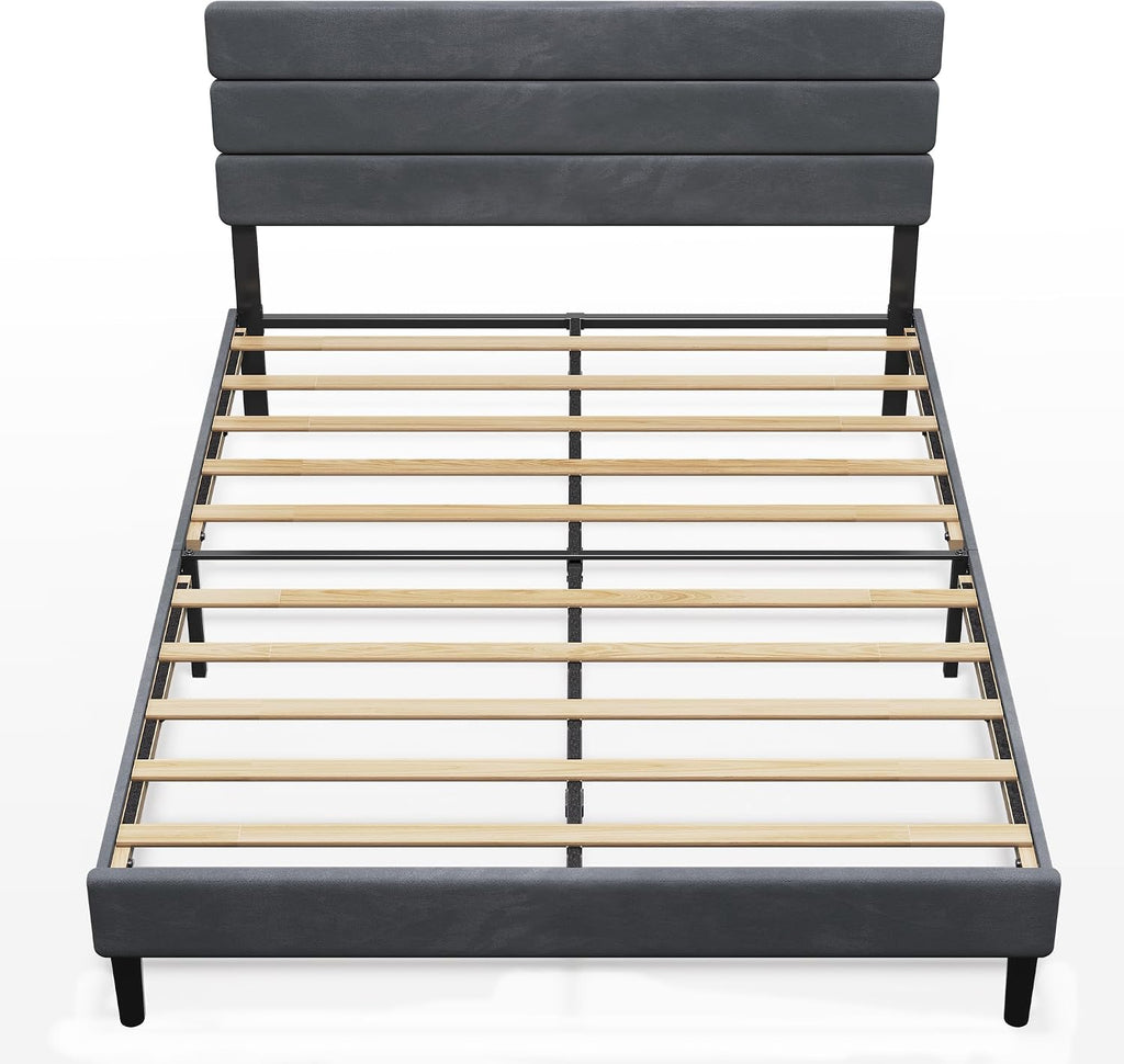 WLIVE Upholstered Bed Frame, Queen Bed Frame with Headboard, Platform Bed with Wood Slats, 1500LBS Mattress Foundation, No Box Spring Needed, Easy Assembly, Velvet Grey