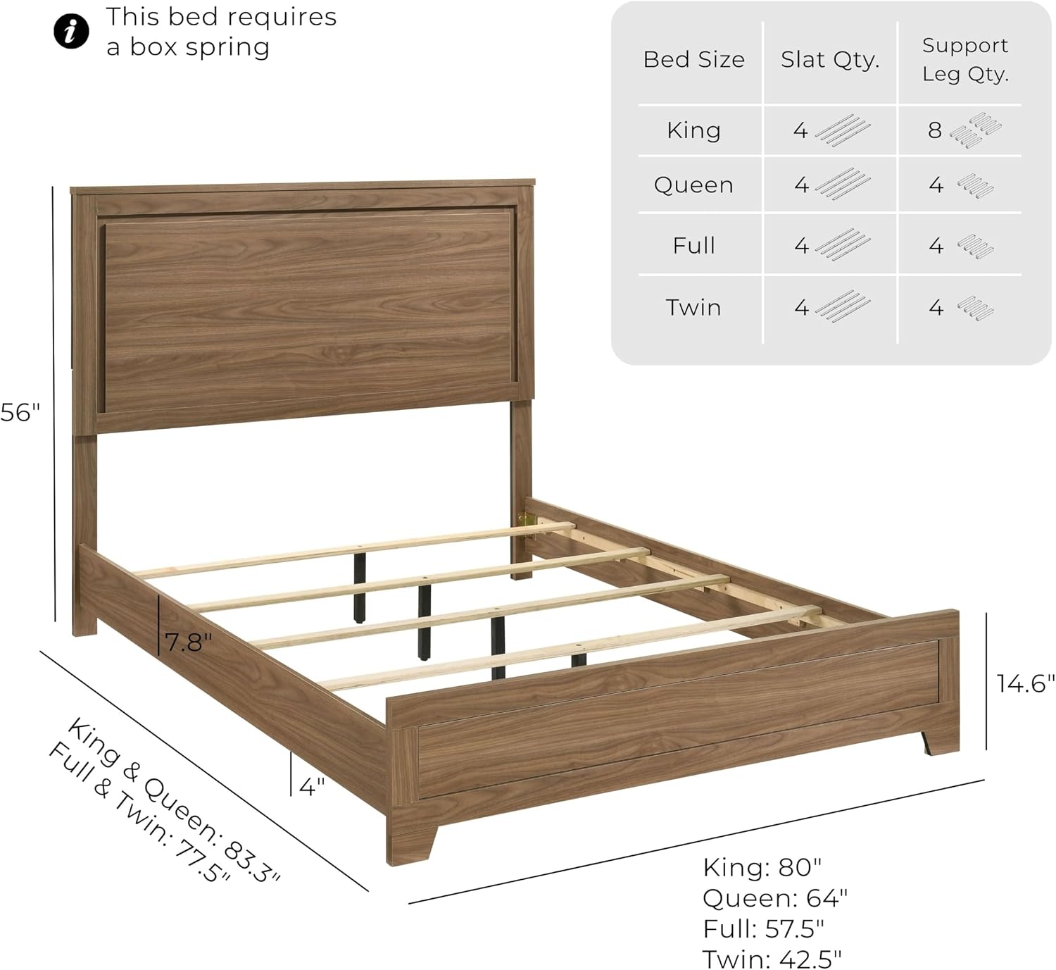 Furniture of America Nomal Modern Solid Wood 5-Piece Bedroom Set with Recessed Panel Headboard Bed, Metal Center Glide on Nightstands and Dresser with Mirror, Box Spring Needed, Queen, Chestnut Brown