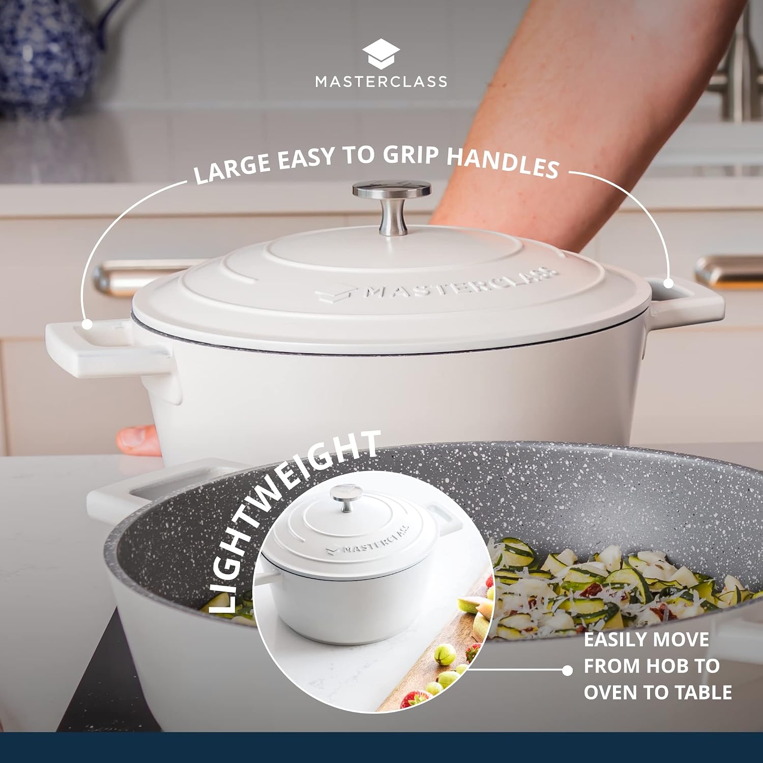 MasterClass Cast Aluminium Cream Casserole Dish, 28cm, 5 Litre, Gift Boxed