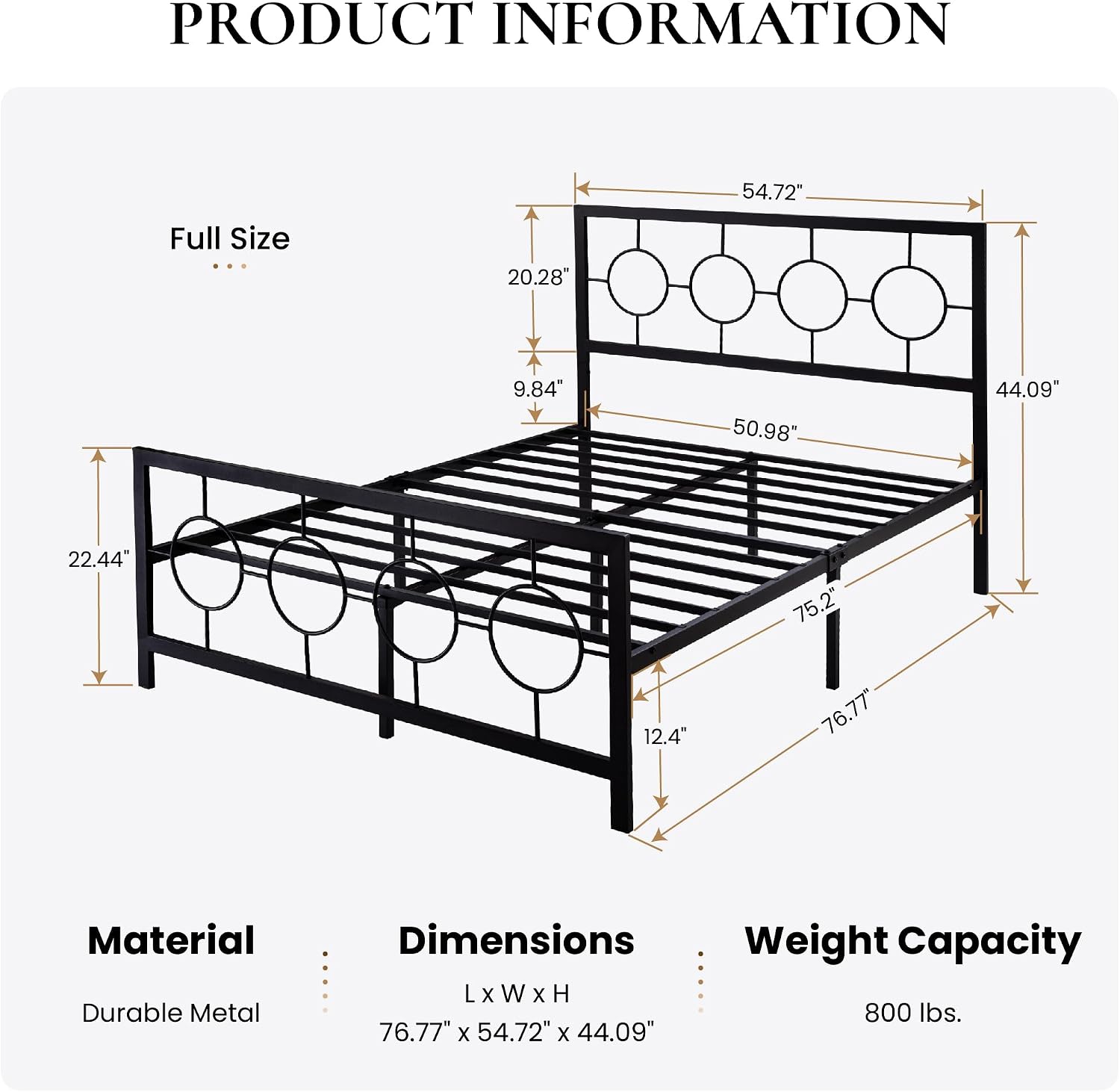 SHA CERLIN Full Size Metal Bed Frame with Vintage Circular Design Headboard and Footboard,No Box Spring Required,Easy Assembly,Noise-Free,Black