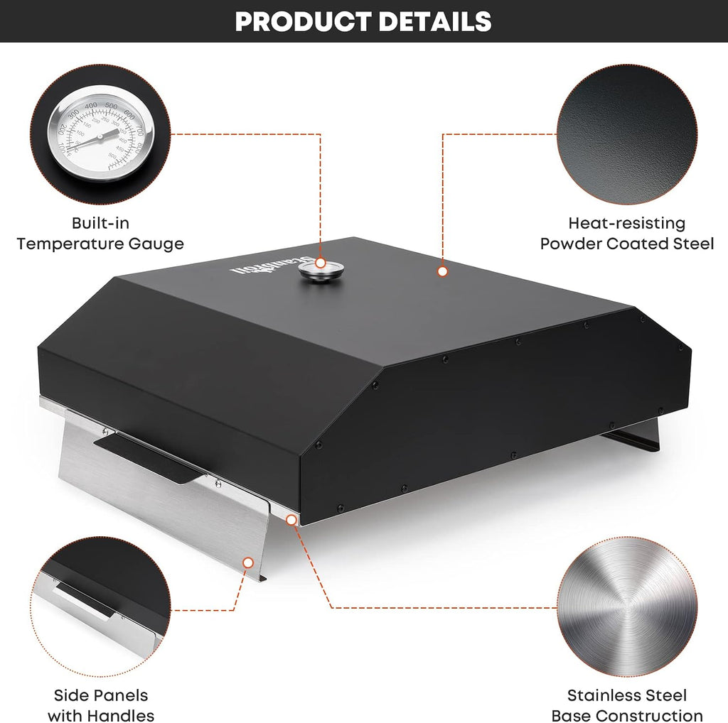 Stanbroil Pizza Oven for Blackstone 36' Gas Griddle Cooking Station, Outdoor Pizza Maker with Side Panels and Temperature Gauge, 17.7 in. x 13.7 in. Pizza Stone