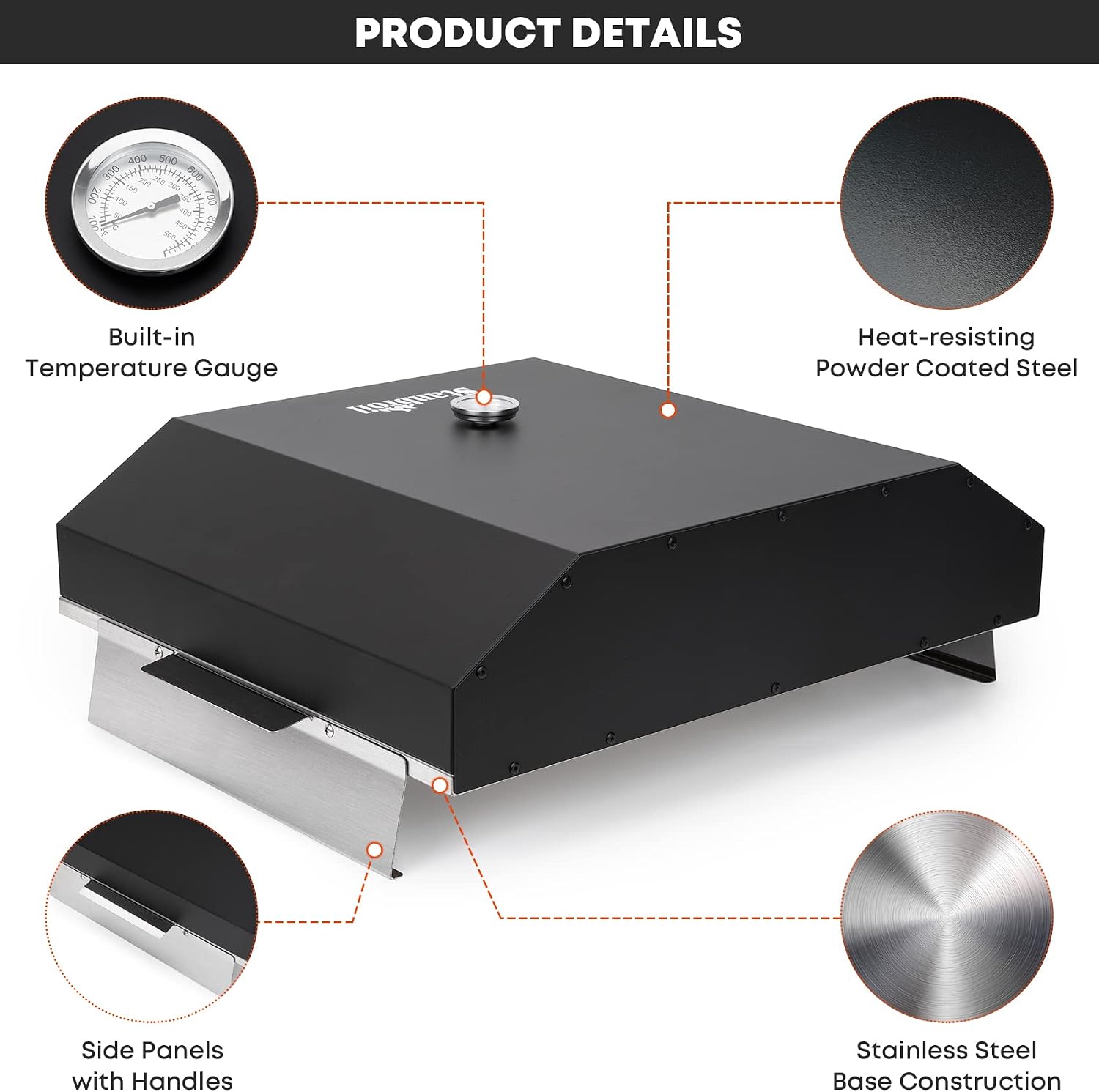 Stanbroil Pizza Oven for Blackstone 36' Gas Griddle Cooking Station, Outdoor Pizza Maker with Side Panels and Temperature Gauge, 17.7 in. x 13.7 in. Pizza Stone