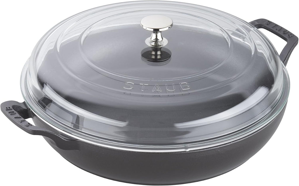 Staub Cast Iron Braiser with Glass Lid, Dutch Oven, 3.5-quart, serves 3-4, Made in France, Matte Black