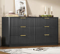 TEENFON Fluted 6 Drawer Dresser for Bedroom, Wide Modern Chest of Drawers with Metal Handle, Curved Profile Design, Wood Closet Clothes Storage Organizer for Bedroom, Living Room, Hallway, Black