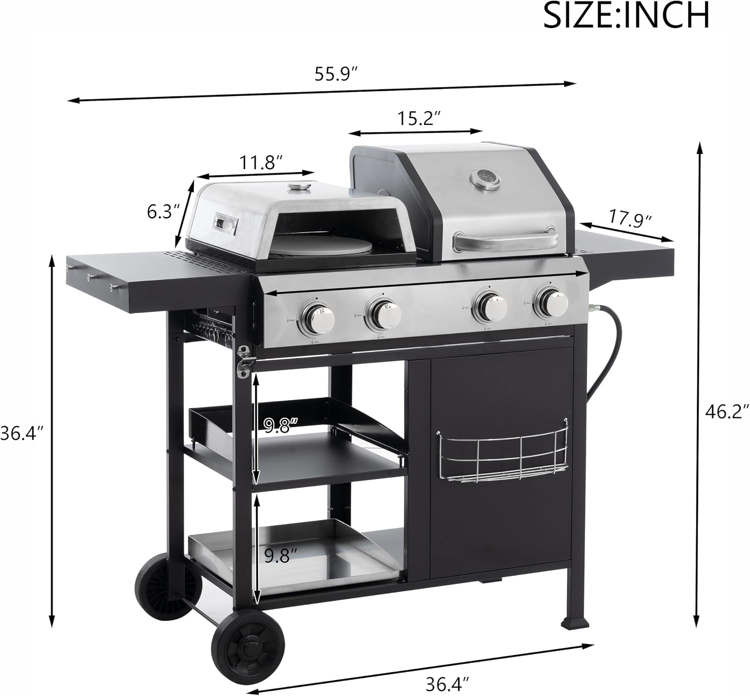49,200 BTU High Efficiency 4 Burner Grill with Lid - Comes with Griddle Combo and 2 Wheels for Easy Mobility